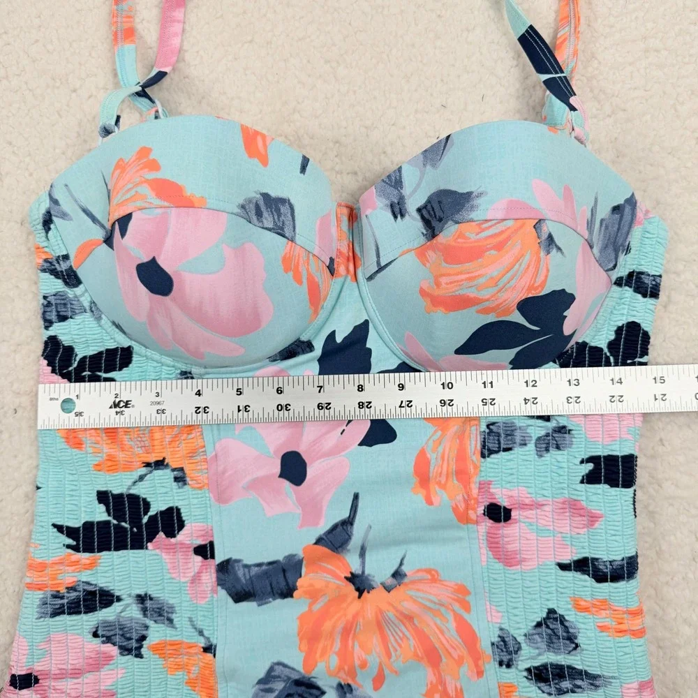 Seafolly Australia 12 bottom / 14 DD top Floral Tankini Set Blue Pink Orange